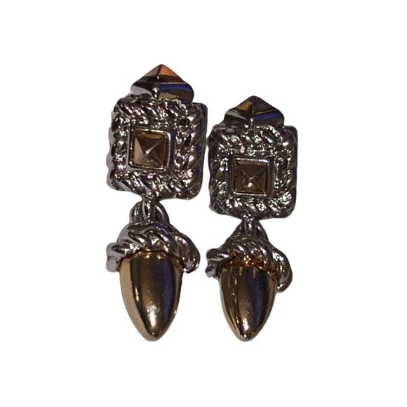 Quality High End Gold & Silver Tone Twisted Rope Design Dangle Earrings Pierced - Picture 4 of 10